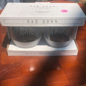 Rae Dunn Bride & Groom stemless wine glasses